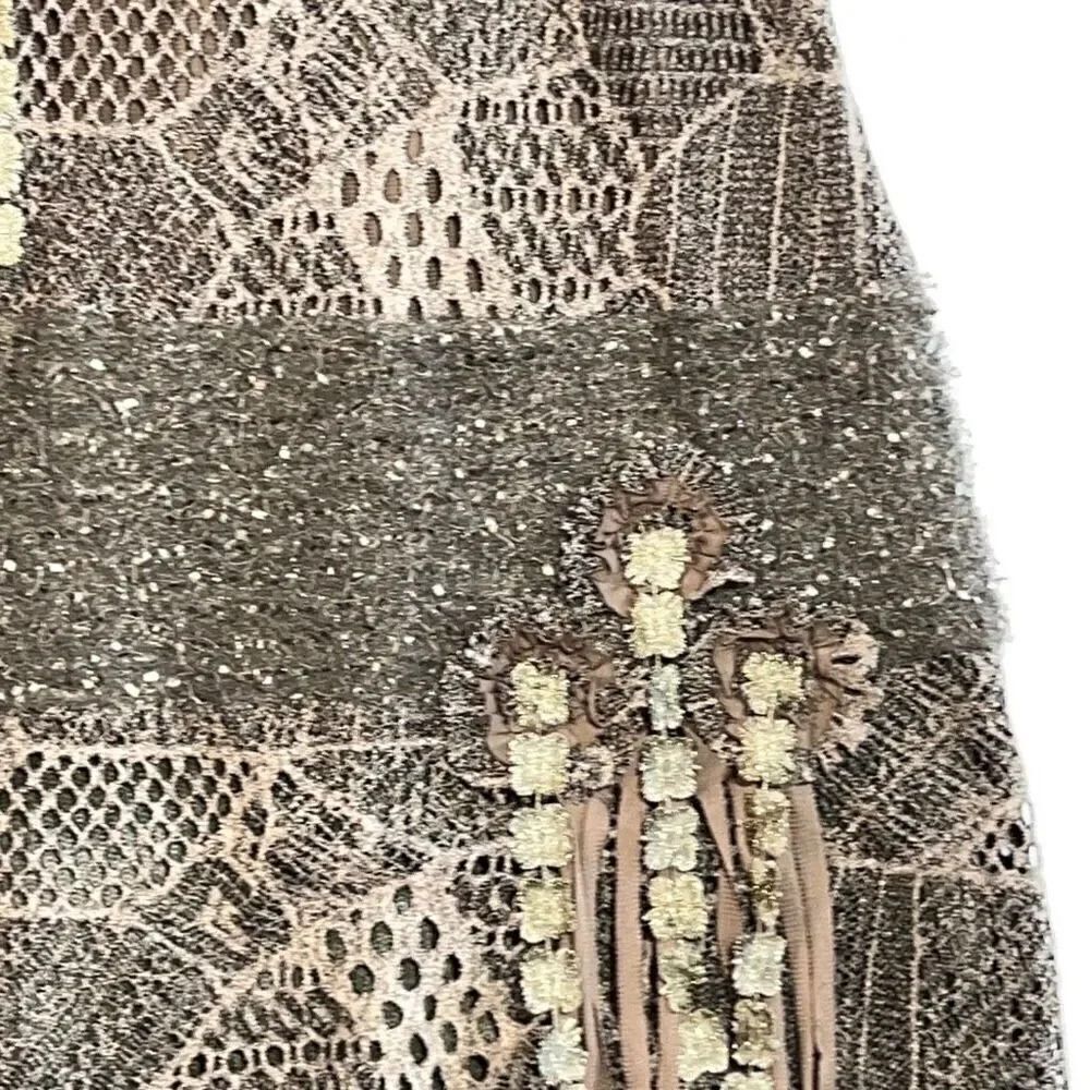 Donna Vinci Love The Queen Mocha Ragged Lined Skirt With Lace Details Size Small - Picture 6 of 11